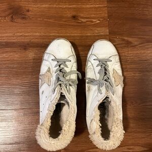 Golden Goose White and Cream Sneakers with Gray Laces